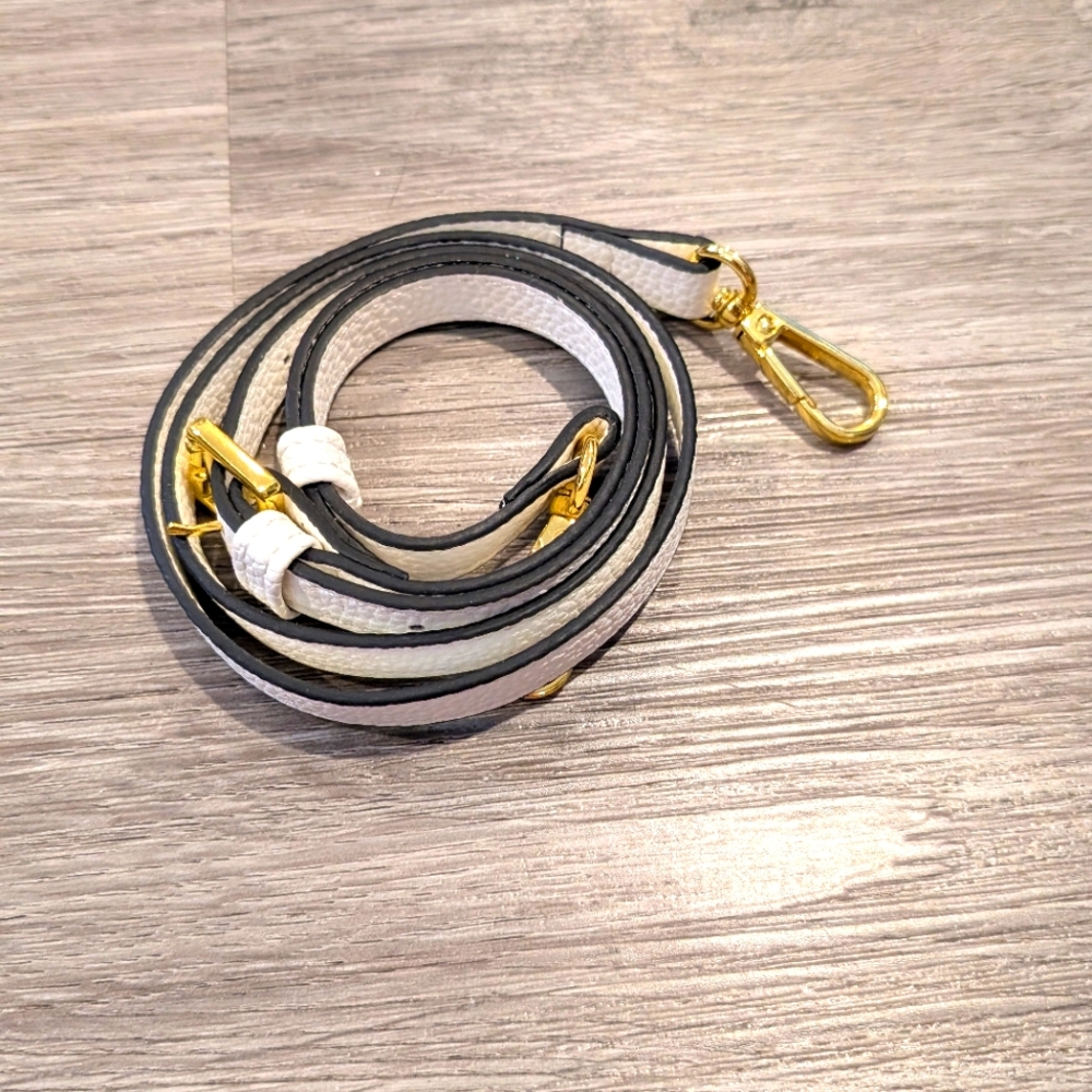 Leather White Purse Strap with Gold Colour Accents